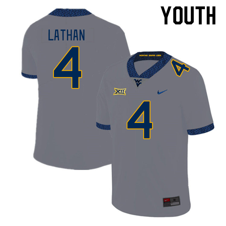 Youth #4 Trey Lathan West Virginia Mountaineers College Football Jerseys Stitched Sale-Grey